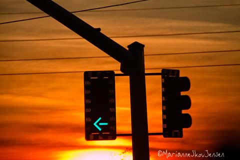 traffic light sunset